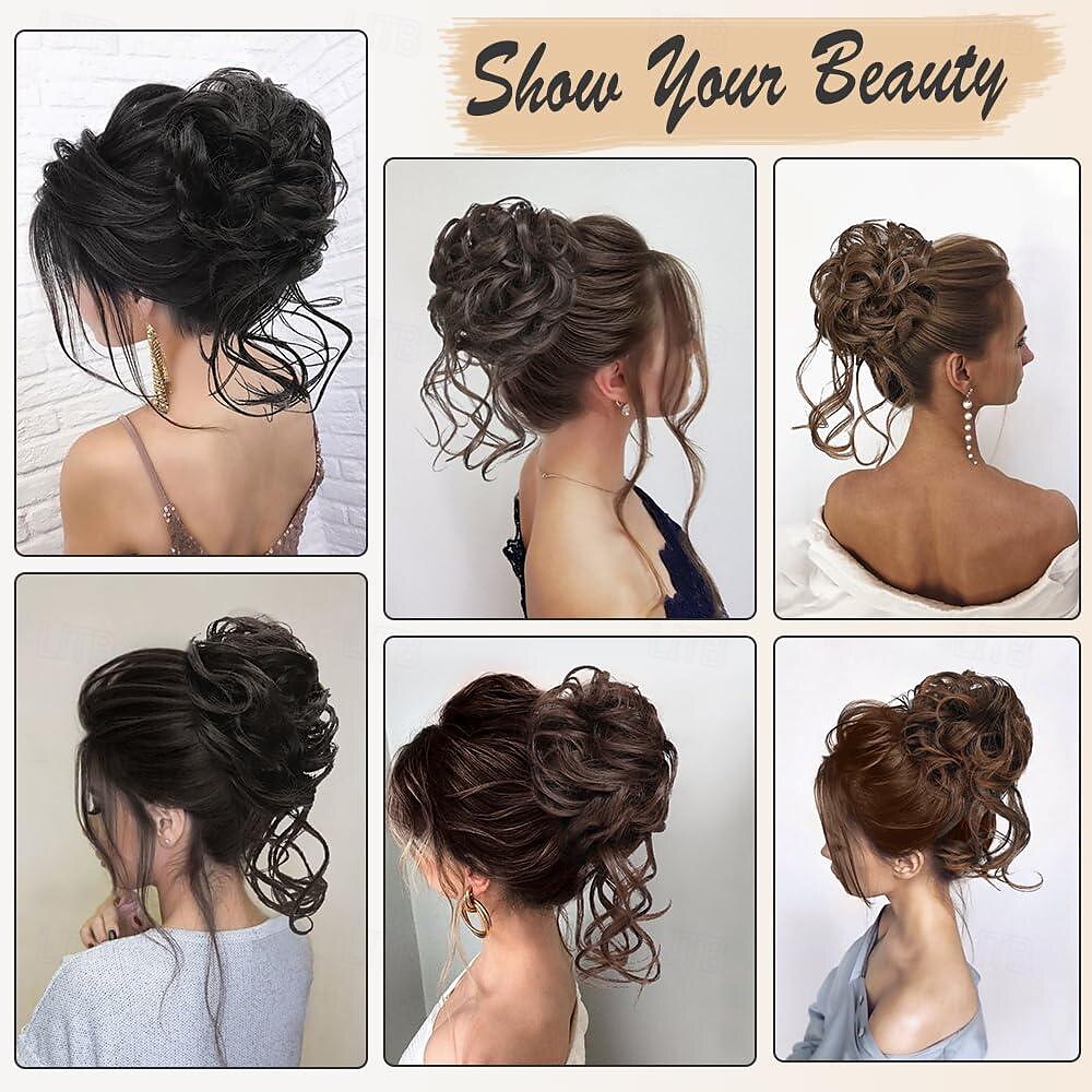 rommelige knot haarstuk klauw clip krullend golvend nep haar knot warrig opgestoken haar extensions scrunchie lange baard chignon knotten haarstukken voor vrouwen 2025 - $7.99 –P9