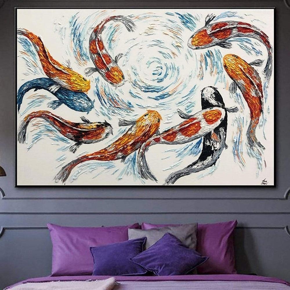 Handmade Hand Painted Oil Painting Wall Modern Abstract Large Koi Fish Abstract Painting Original Koi Fish Art Feng Shui Painting FISH POND No Frame Unstretched 2025 - $116.99 –P4