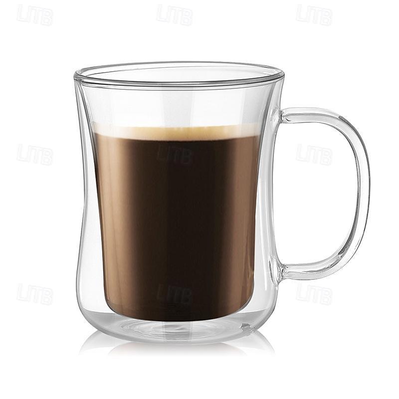 dobbel vegg glass kaffekopper - 13,5 oz diner kaffekrus sett med 2 glass kaffekopper. isolert kaffekrus, cappuccinokopp, lattekopp. glass som ikke svetter, klare krus for varme drikker 2025 - $13.99 –P5