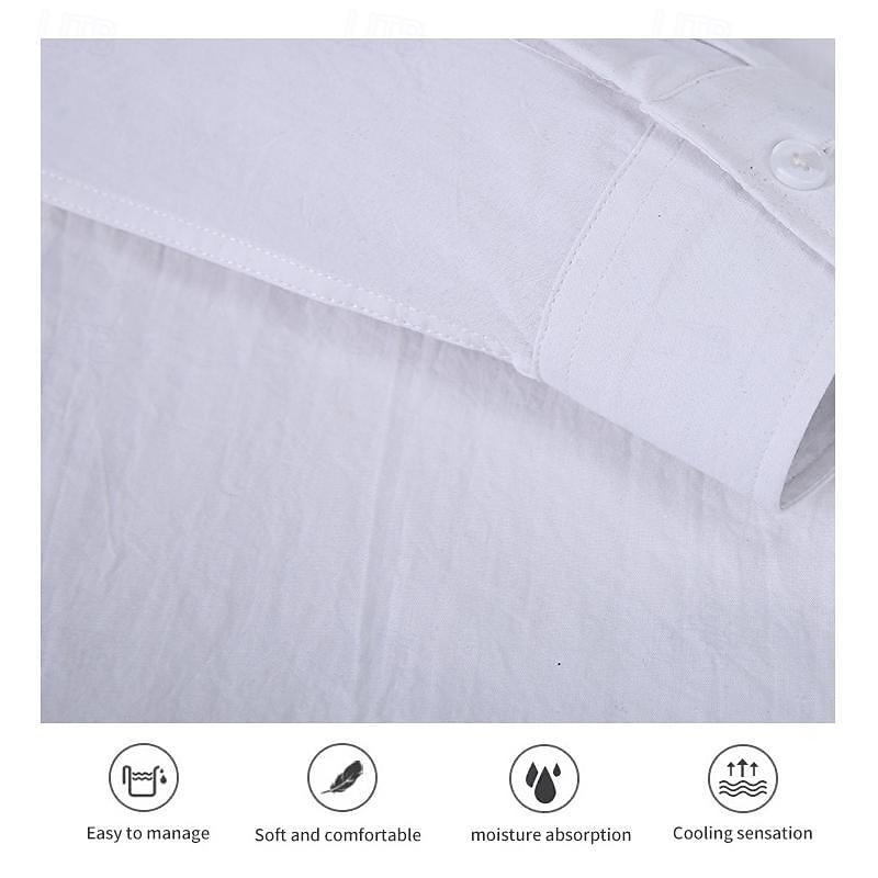 Men's Shirt Linen Shirt Chinese Collar Shirt Mandarin Collar Shirt Summer Shirt Beach Shirt Plain Vacation Street Black White Yellow Pink Long Sleeve Band Collar Summer Clothing Apparel Front Pocket 2025 - $32.99 –P5
