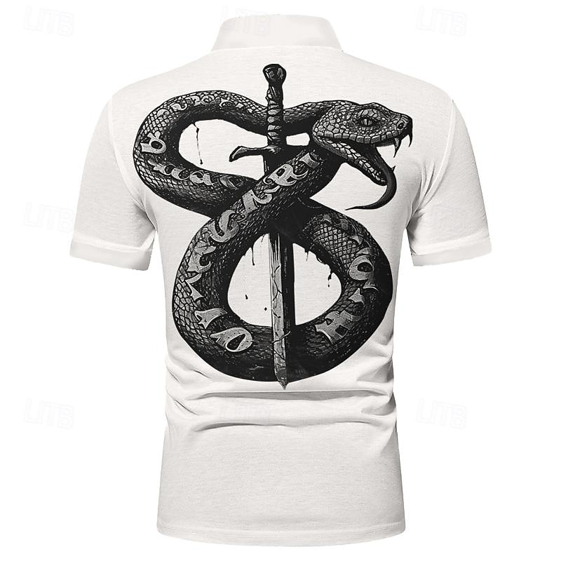 Voor heren Slang Poloshirts Golfshirt Korte mouw Poloshirt Overhemden met kraag Casual Grappig Streetwear Vakantiekleding Feestoutfits Knop 3D-afdrukken Zomer Lente Herfst Zwart Wit Khaki 2025 - $22.99 –P13