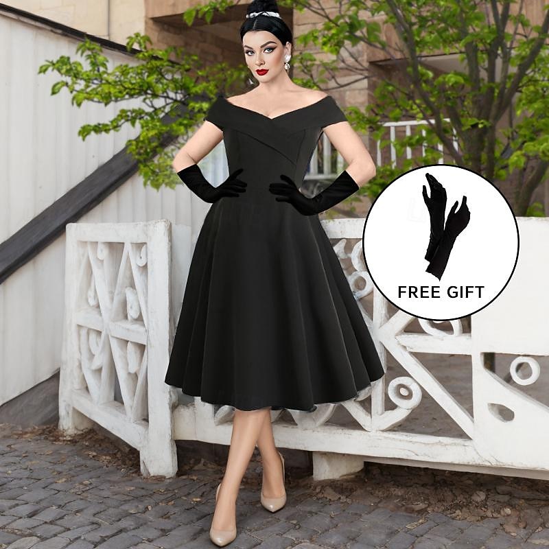 koktejlové šaty vintage šaty šaty řadové šaty čajové šaty světlice dámský kostým mimo rameno vintage cosplay návrat domů svatba bez rukávů řadové šaty 2025 - $45.99 –P1
