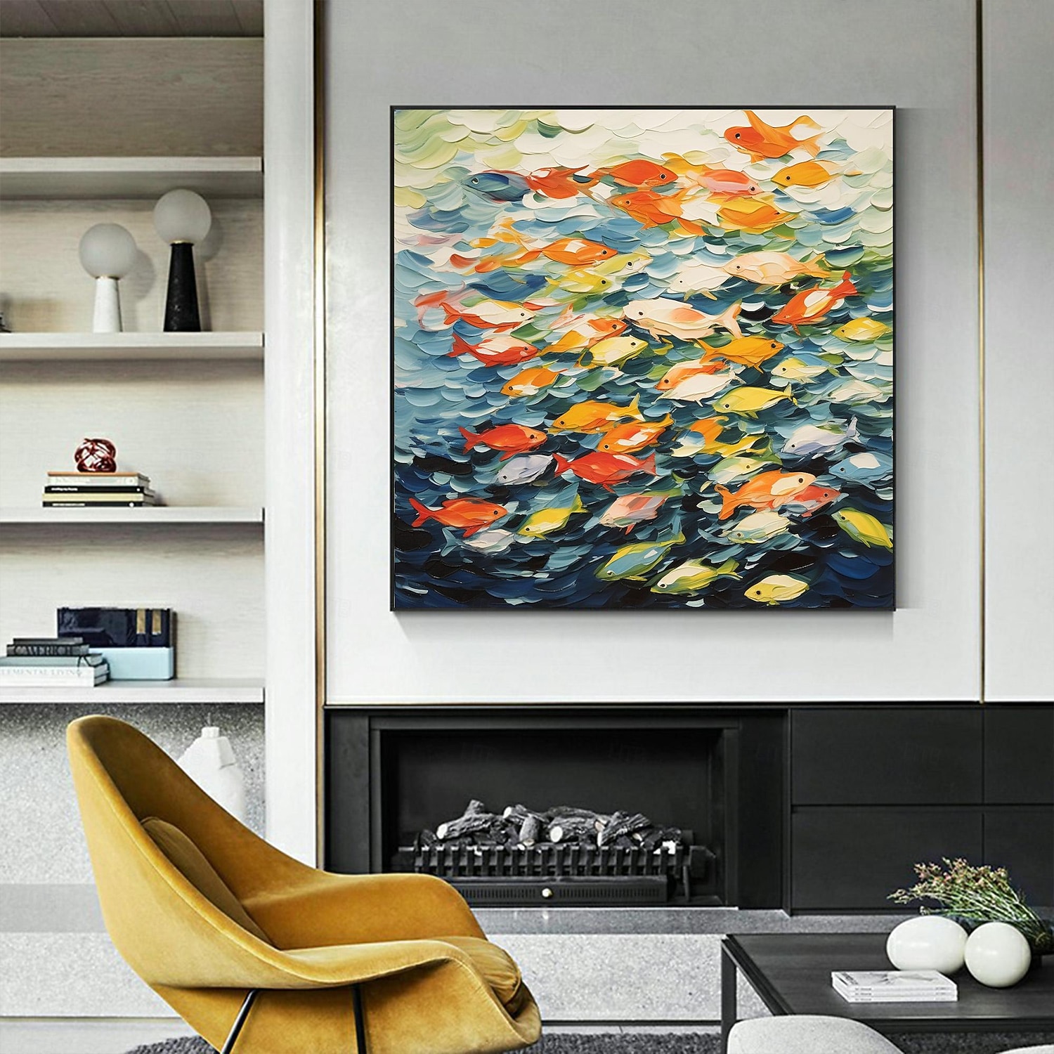 dipinto a olio originale fatto a mano con pesci rossi colorati su tela per la decorazione domestica con cornice allungata/senza cornice interna del 2025 a $161.99 –P3