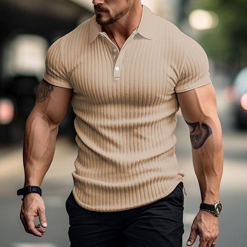 Herr Stickad Polo Golftröja Ledigt Helgdag Kavajslag Kortärmad Mode Grundläggande Slät Sexig Sommar Normal Svart Vit Kaki Stickad Polo 2025 - $23.99 -P4