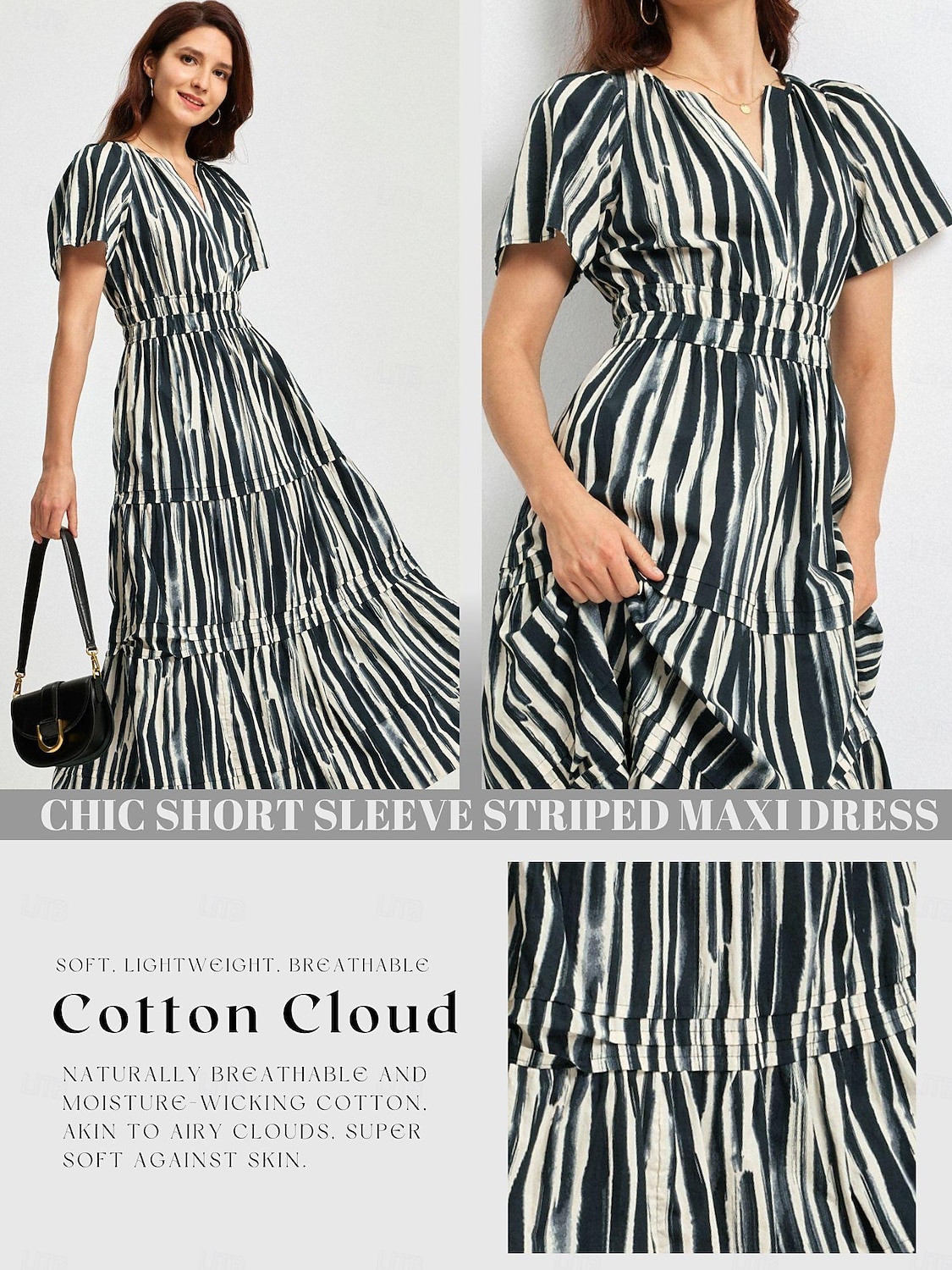 Cotton Chic Short Sleeve Striped Maxi Skirt 2025 - $68.99 –P1