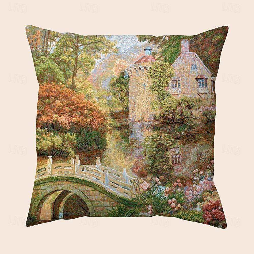 Pintura a óleo vila doca capa de almofada 1 peça curta pelúcia dupla face decoração macia quadrada fronha de almofada fronha sofá quarto lavável de 2025 por $13.99 –P2