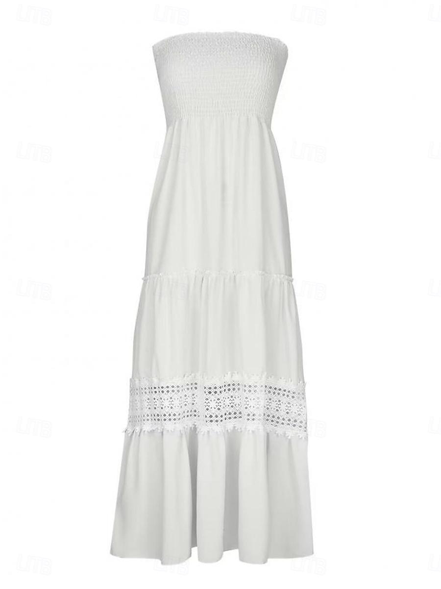 Damen Langes Kleid Maxikleid Weißes Kleid Freizeitkleid Weißes Spitzenhochzeitskleid Boho-Kleid Streetwear Maxi A-Linie Straße Date Lässiger Schnitt Ärmellos Trägerlos Schwarz Weiß Gelb Minzgrün 2025 - $46.99 –P16