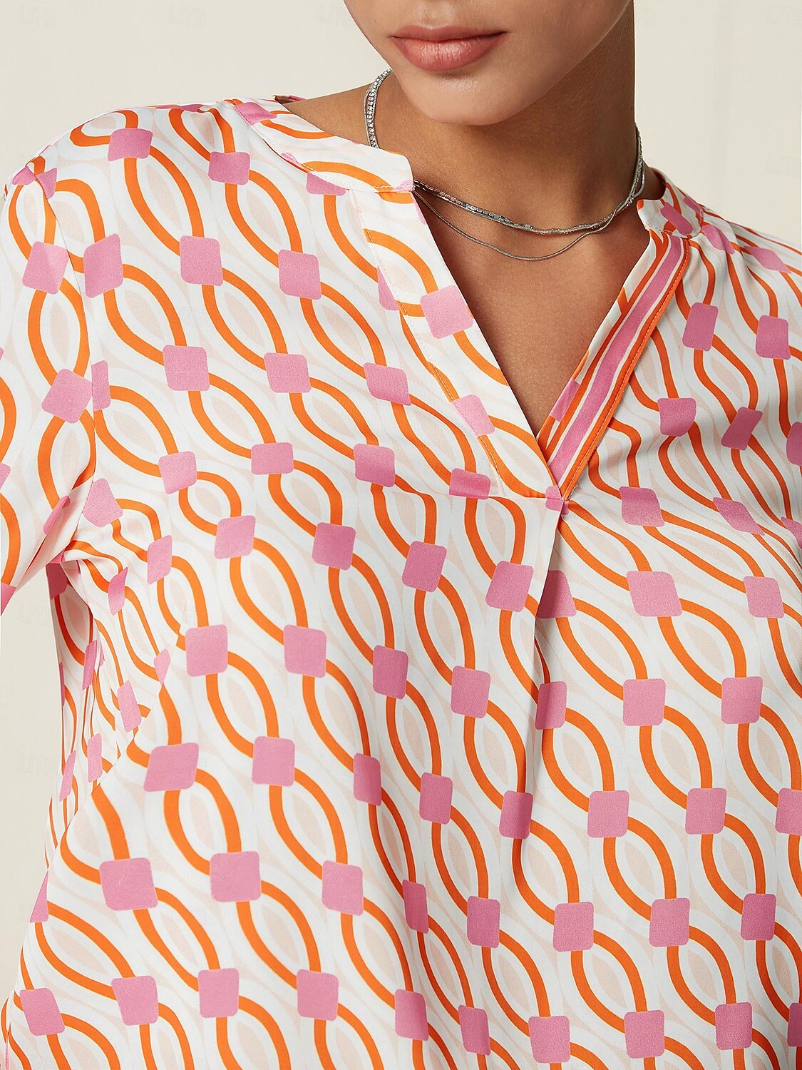 Satin Geometric Button Blouse 2025 - $51.99 –P5