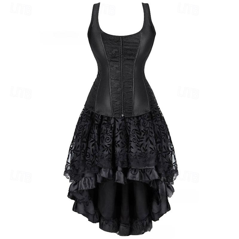 Retro Vintage Rococo Punk & Gothic Short / Mini Dress Overbust Corset Bustier Witch Lace Off Shoulder Jacquard Women's Fantasy Steampunk Walpurgis Night Halloween Carnival Masquerade Party / Evening 2025 - $58.99 –P5