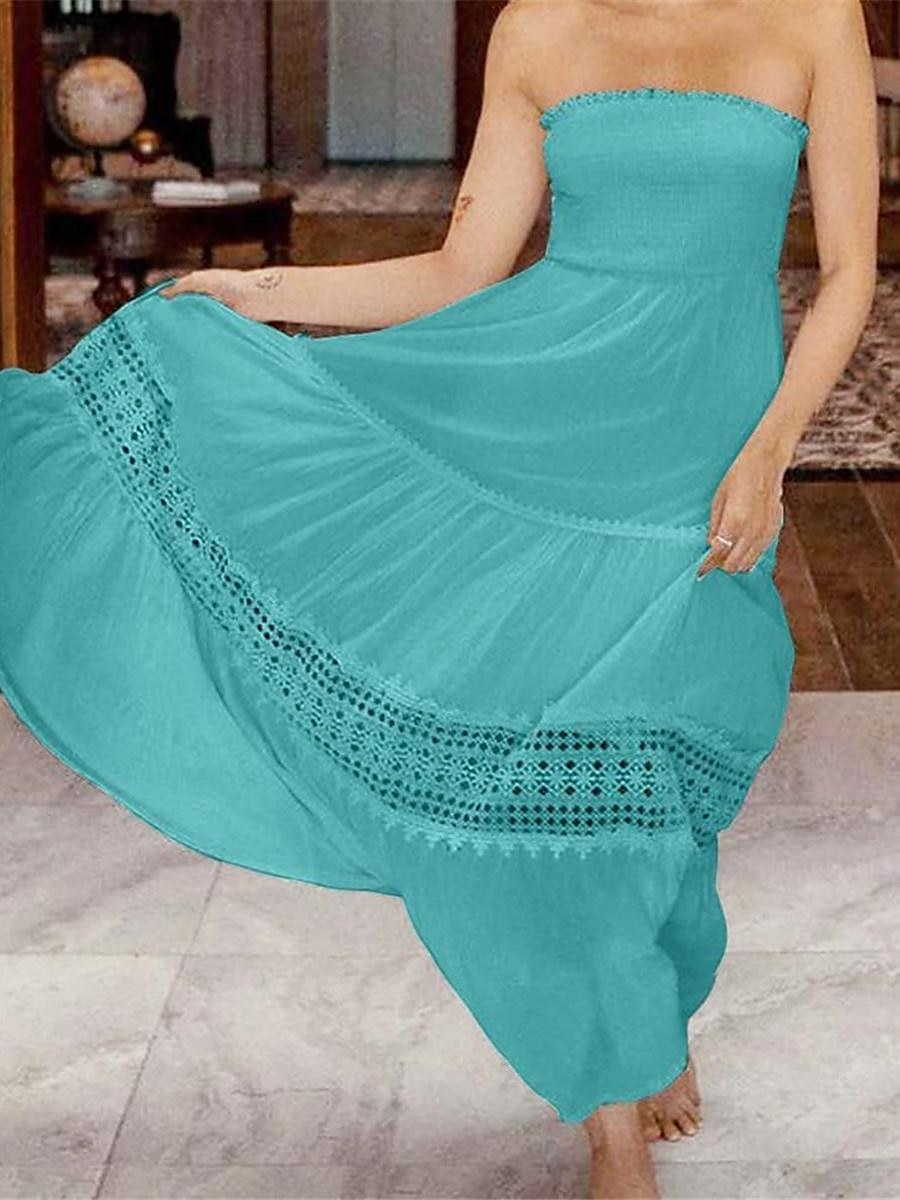 Damen Langes Kleid Maxikleid Weißes Kleid Freizeitkleid Weißes Spitzenhochzeitskleid Boho-Kleid Streetwear Maxi A-Linie Straße Date Lässiger Schnitt Ärmellos Trägerlos Schwarz Weiß Gelb Minzgrün 2025 - $46.99 –P1