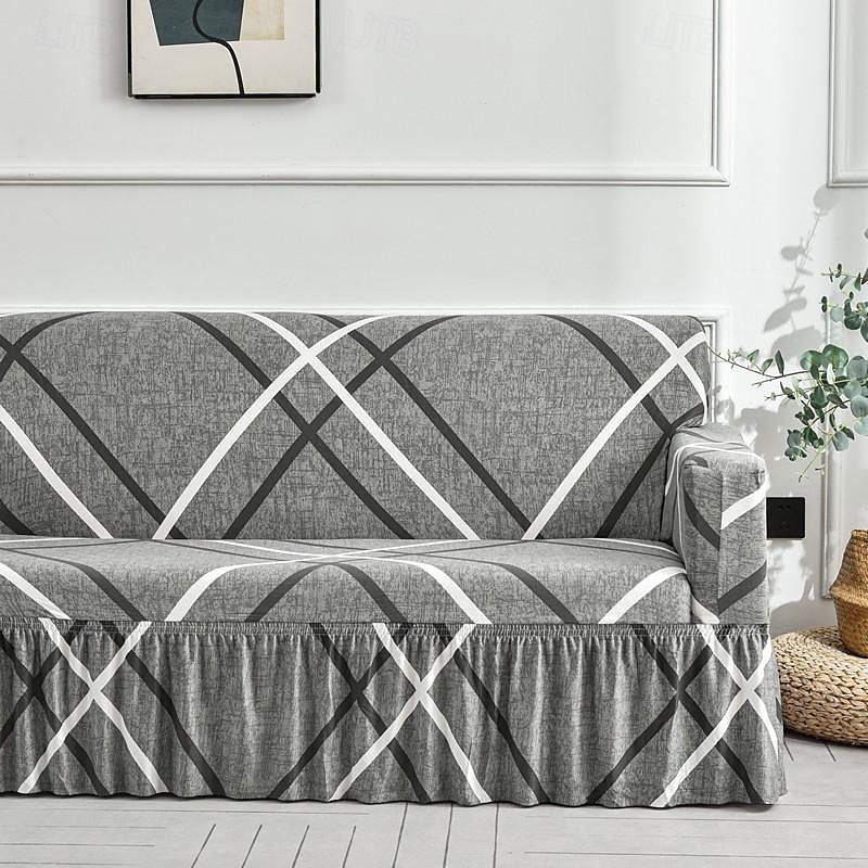 blommigt tryckt sofföverdrag stretch överdrag med kjol, mjukt slitstarkt sofföverdrag 1 st spandex tyg tvättbart möbelskydd passar fåtölj sits/lovesat/soffa/xl soffa/l form soffa 2025 - $27.99 –P7