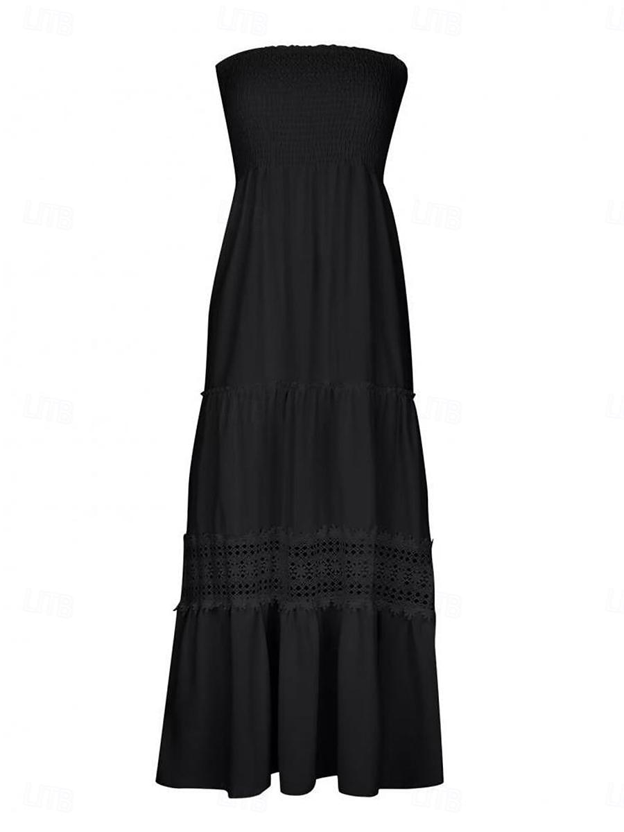 Damen Langes Kleid Maxikleid Weißes Kleid Freizeitkleid Weißes Spitzenhochzeitskleid Boho-Kleid Streetwear Maxi A-Linie Straße Date Lässiger Schnitt Ärmellos Trägerlos Schwarz Weiß Gelb Minzgrün 2025 - $46.99 –P10