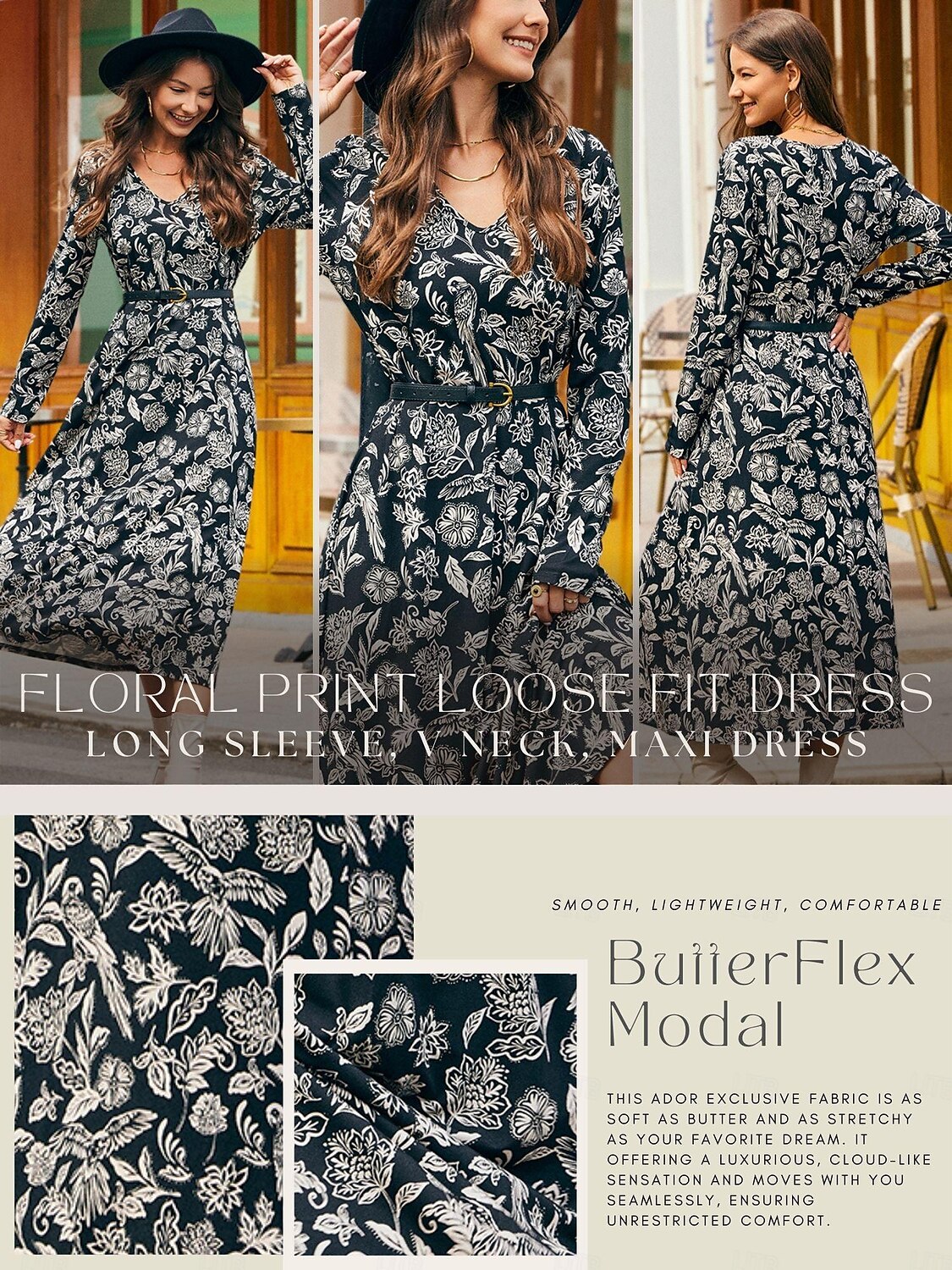 Swing midi-jurk met bloemenprint en v-hals 2025 - $72.99 –P1