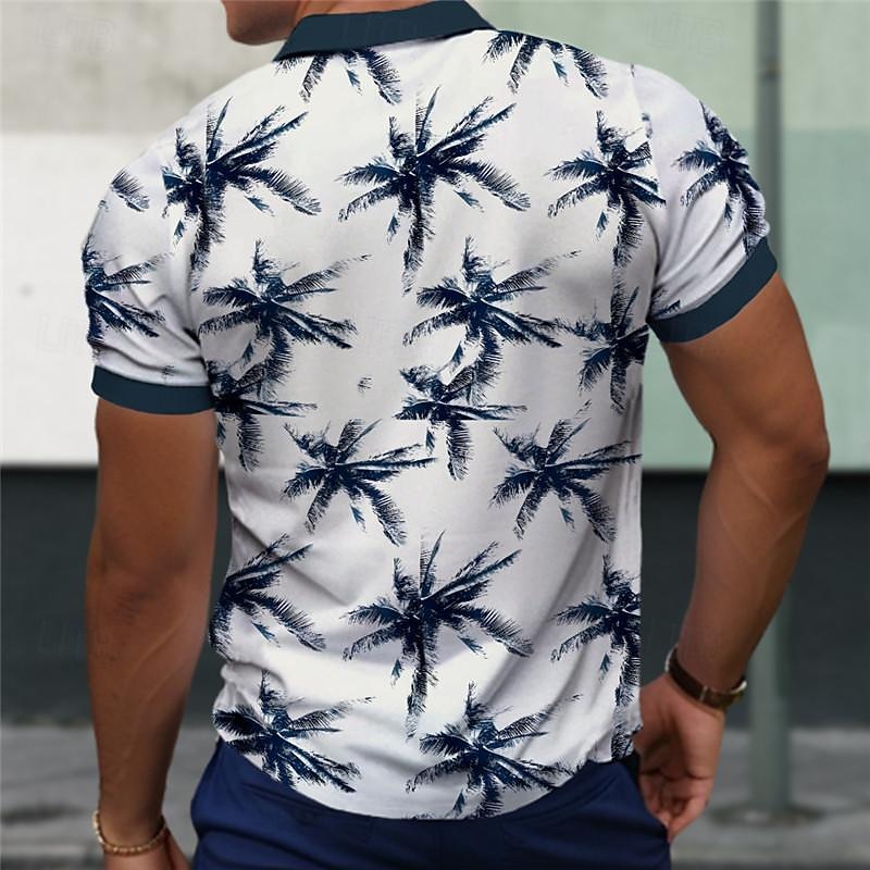 Men's Palm Tree Hawaiian Polo Shirts Golf Shirt Short Sleeve Polo Shirts Collared Shirts Casual Beach Wear Vacation Wear Tropical Wear Party Outfits 3D Print Quarter Zip Polo Summer Dark Navy Green 2025 - $22.99 –P6