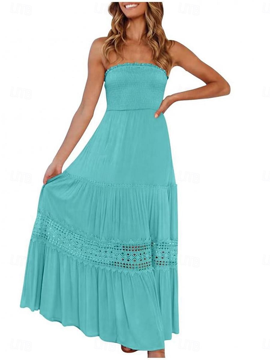 Damen Langes Kleid Maxikleid Weißes Kleid Freizeitkleid Weißes Spitzenhochzeitskleid Boho-Kleid Streetwear Maxi A-Linie Straße Date Lässiger Schnitt Ärmellos Trägerlos Schwarz Weiß Gelb Minzgrün 2025 - $46.99 –P2