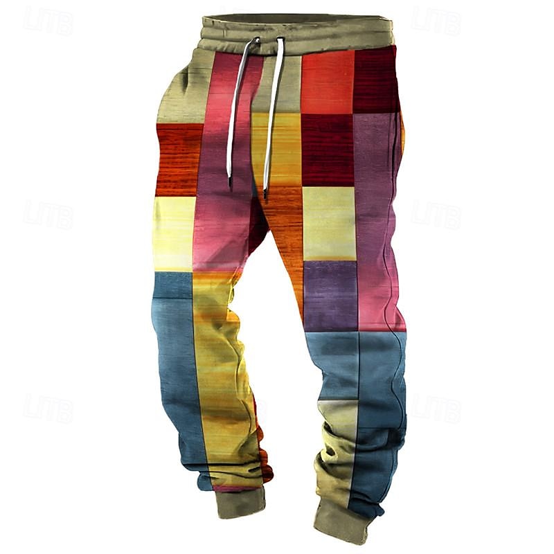 Color Block Men's Casual 3D Printed Sweatpants Elastic Waist