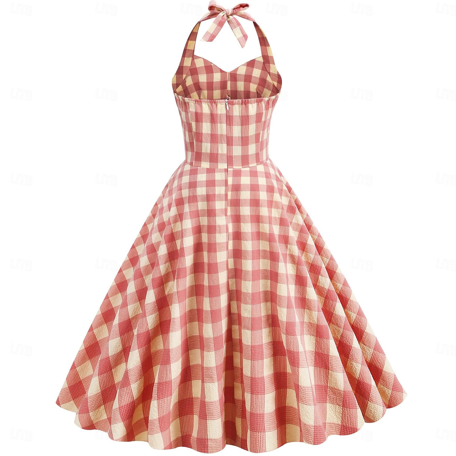 Retro Vintage 1950er Rockabilly Swing-Kleid Kariert Vichy-Karo A-Linie Neckholder Kostüm Damen Junggesellinnenabschiedsparty Erwachsene Kleid Abschlussballkleider Frühling & Sommer 2025 - $38.99 –P8