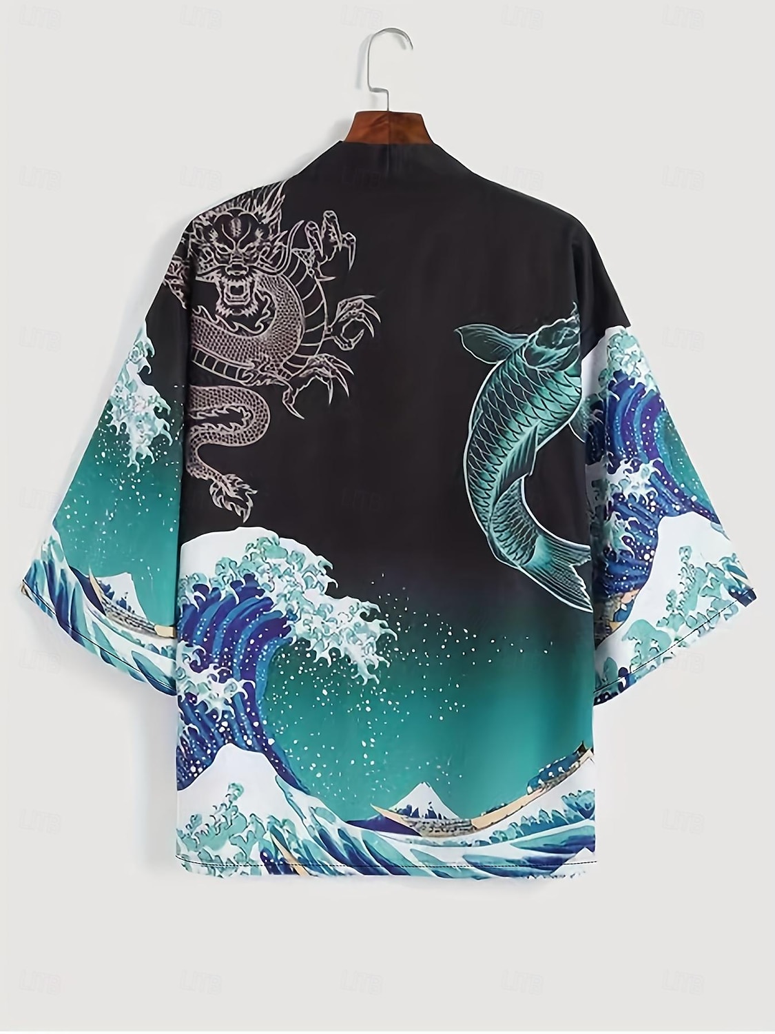 Japanese Cardigan Cosplay Waves & Dragon Print Shirts, Traditional Kimono Shirt, Men's Beach Yukata Asian Clothing, Plus Size 2025 - $20.99 –P2