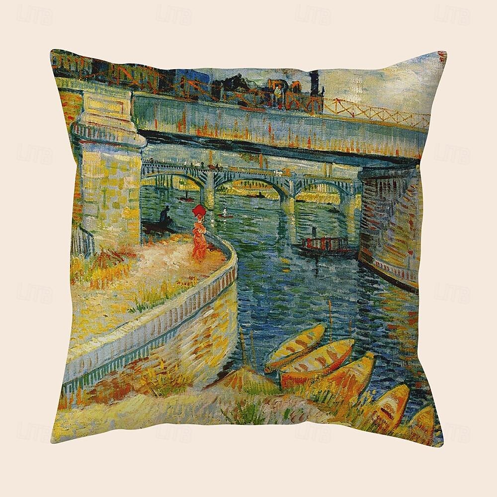Pintura a óleo vila doca capa de almofada 1 peça curta pelúcia dupla face decoração macia quadrada fronha de almofada fronha sofá quarto lavável de 2025 por $13.99 –P6