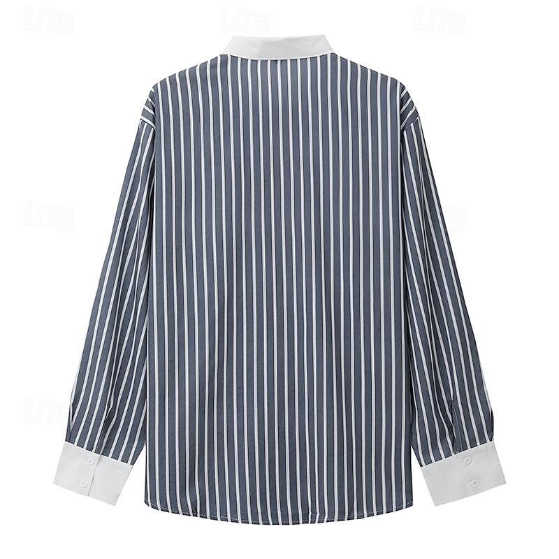 Herr Skjorta Franska manschettskjortor Skjorta med krage Randig Bröllop Arbete Svart Grå Långärmad Nedvikt Vår, Höst, Vinter, Sommar Kläder Button-Down 2025 - $18.99 –P2