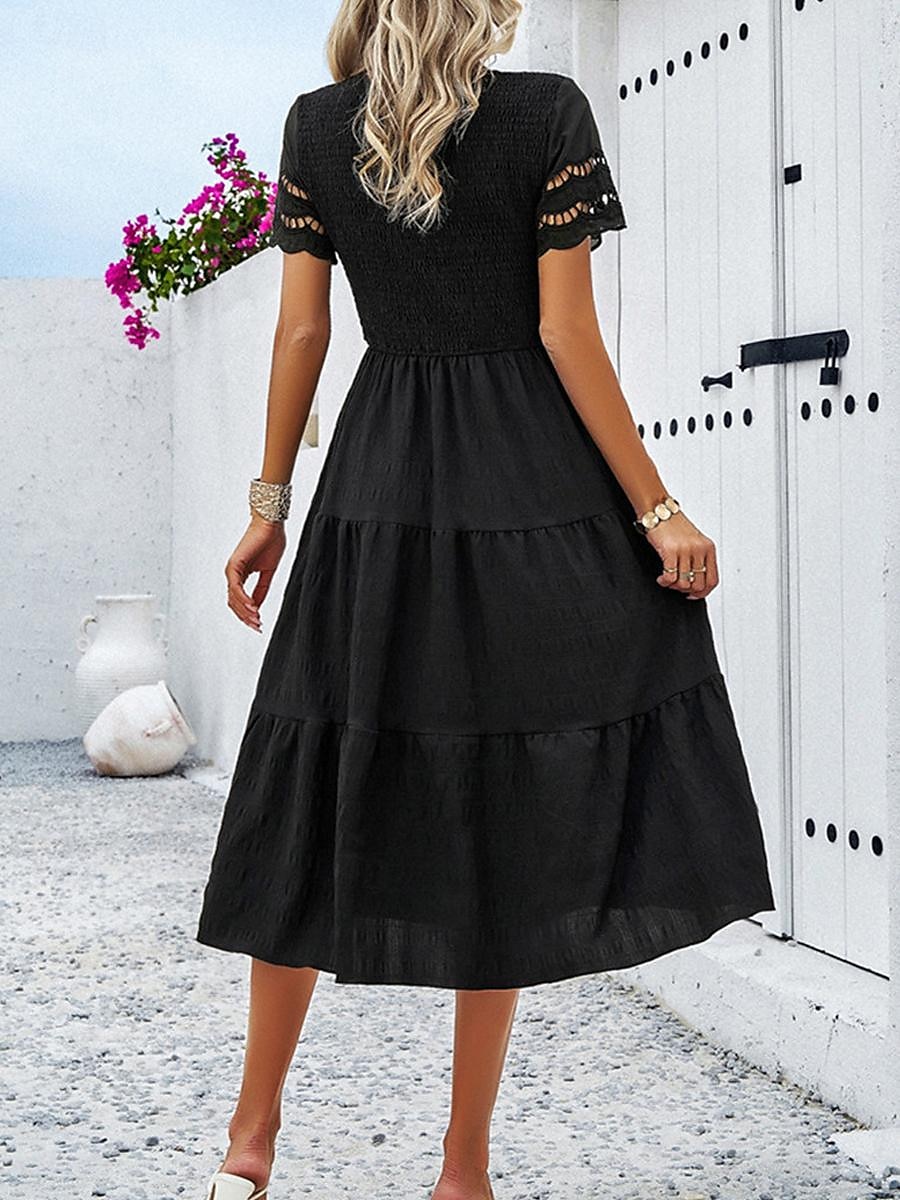 Mulheres Vestido branco Vestido midi Com Transparência Patchwork Encontro Férias Roupa de rua Básico Gola Redonda Manga Curta Preto Branco Marron Cor de 2025 por $52.99 –P2