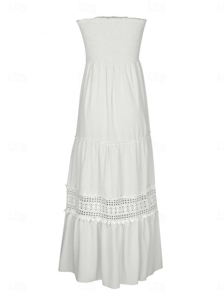 Damen Langes Kleid Maxikleid Weißes Kleid Freizeitkleid Weißes Spitzenhochzeitskleid Boho-Kleid Streetwear Maxi A-Linie Straße Date Lässiger Schnitt Ärmellos Trägerlos Schwarz Weiß Gelb Minzgrün 2025 - $46.99 –P17