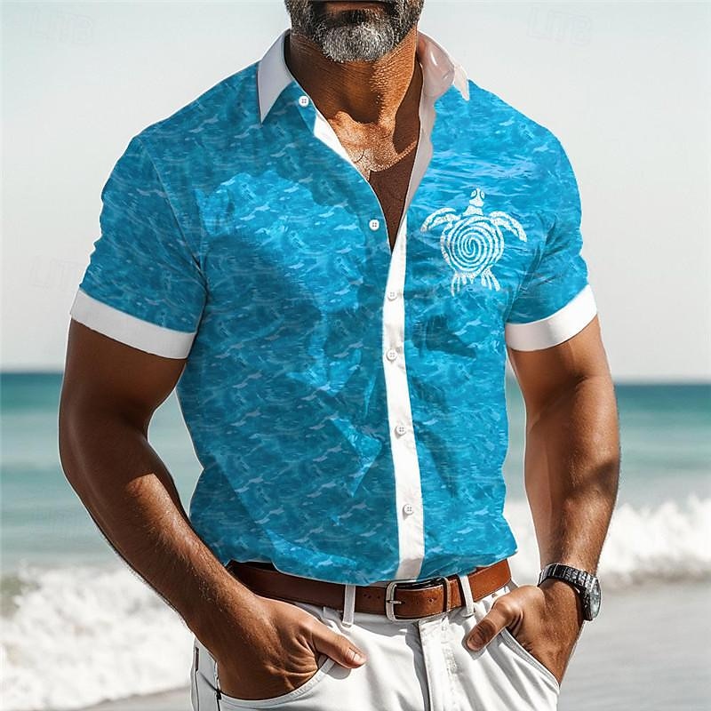 Hombre Tropical tortugas Camisa camisa hawaiana Manga Corta Camisa Cuello Vuelto Vacaciones Hawaiano Exterior Vacaciones Hawaiano Azul Verde Trébol Gris S M L 2026 - $25.99 –P1