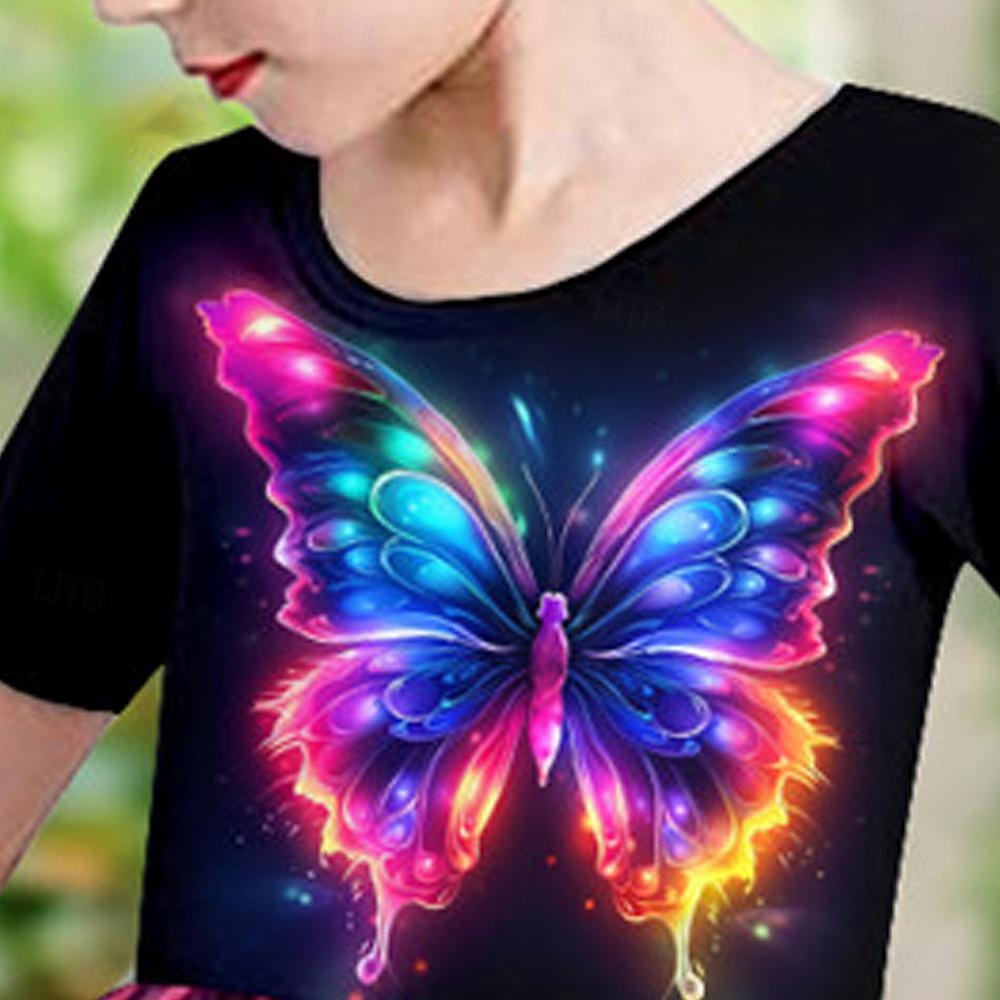 FILLE 3D Papillon Robe Manche Courte 3D effet Eté du quotidien Vacances Décontractées Magnifique Enfants 3-12 ans Robe casual Robe Patineuse Au dessus du genou Standard de 2025 ? $15.99 –P4