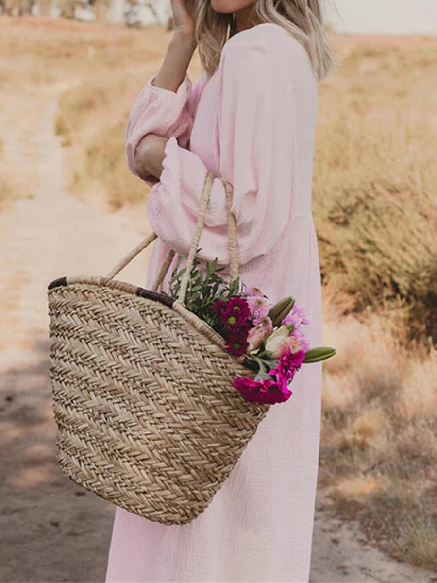 Women's Pink Orange Rose Red Summer Spring Maxi Dress Linen-Inspired Dresses Casual Dress Basic Modern Daily Weekend Loose Fit Plain V Neck 2025 - $32.99 –P9