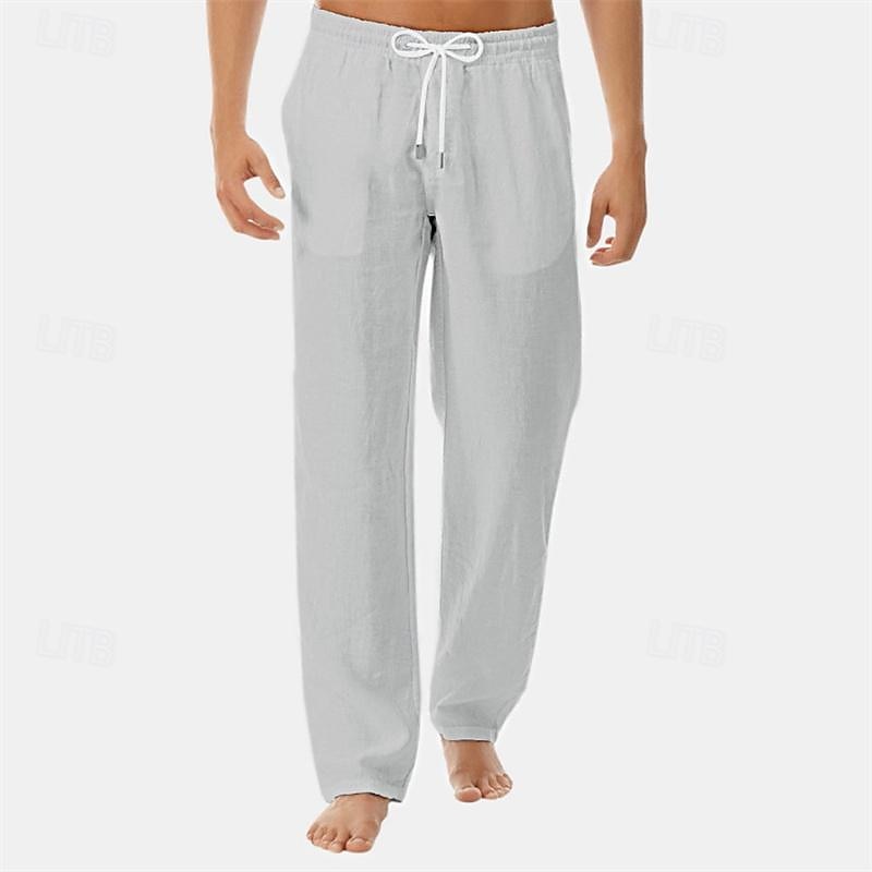 Men's Linen Pants Trousers Summer Pants Drawstring Pocket Elastic Waist Plain Comfort Breathable Daily Vacation Holiday Fashion Classic Style Green Khaki Micro-elastic 2026 - $18.99 –P11