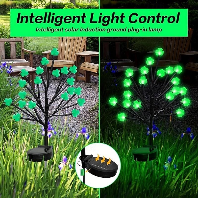 20 LED St Patricks Day Decorations Solar Shamrock Stake Lights, Outdoor Shamrock Tree Lights, With Party Gifts Decor-Solar Garden Lights, For St. Patrick's Day Outside Decoration 2026 - $19.49 –P5