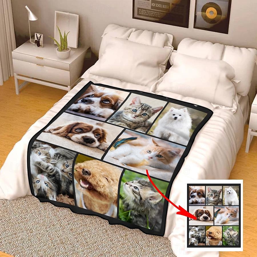 Přizpůsobená deka personalizované dárky 8 fotografií personalizované dárky pro páry přizpůsobená fotodeka dárky Miluji tě dárek k narozeninám pro manželku manžela přítelkyni přítele domácí mazlíčky 2025 - $25.99 –P5