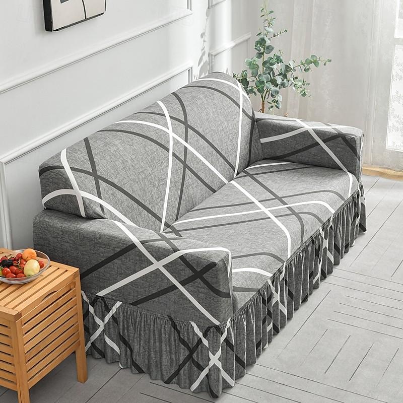 blommigt tryckt sofföverdrag stretch överdrag med kjol, mjukt slitstarkt sofföverdrag 1 st spandex tyg tvättbart möbelskydd passar fåtölj sits/lovesat/soffa/xl soffa/l form soffa 2025 - $27.99 –P5