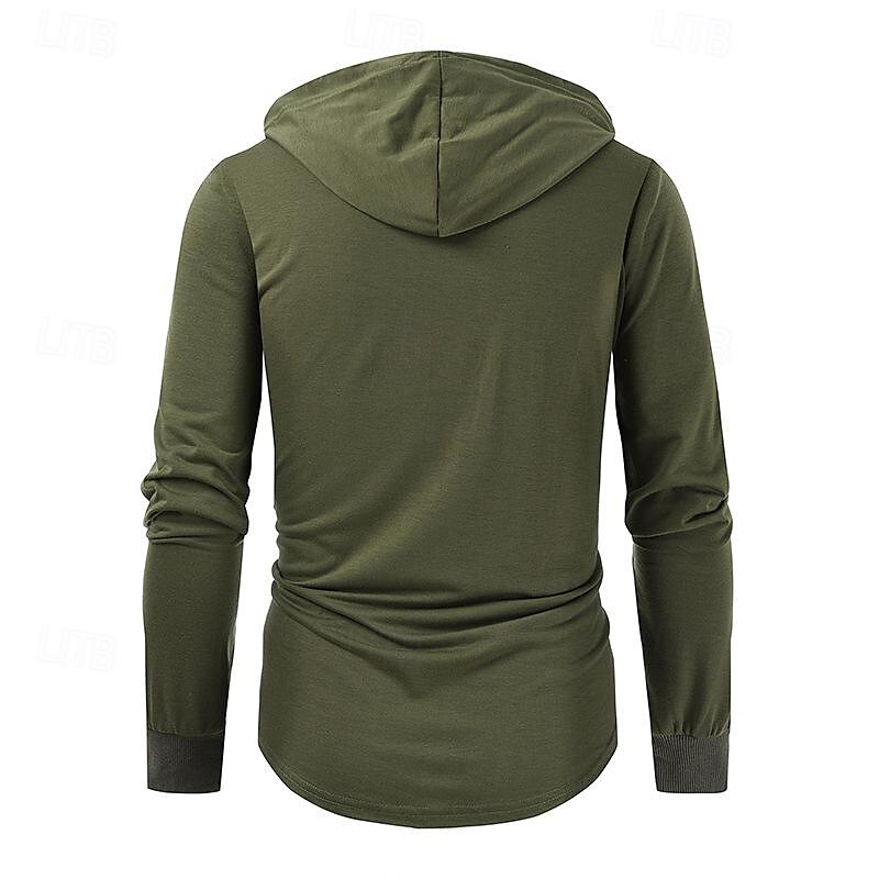 Herren T Shirt T-Shirt Langarmshirt Langarm Mit Kapuze Frühling & Sommer Einfach Mode Designer Basic Schnürung Urlaub Straße Ausgehen Schwarz Braun Grün Top T-Shirt für Herren 2025 - $26.99 –P12
