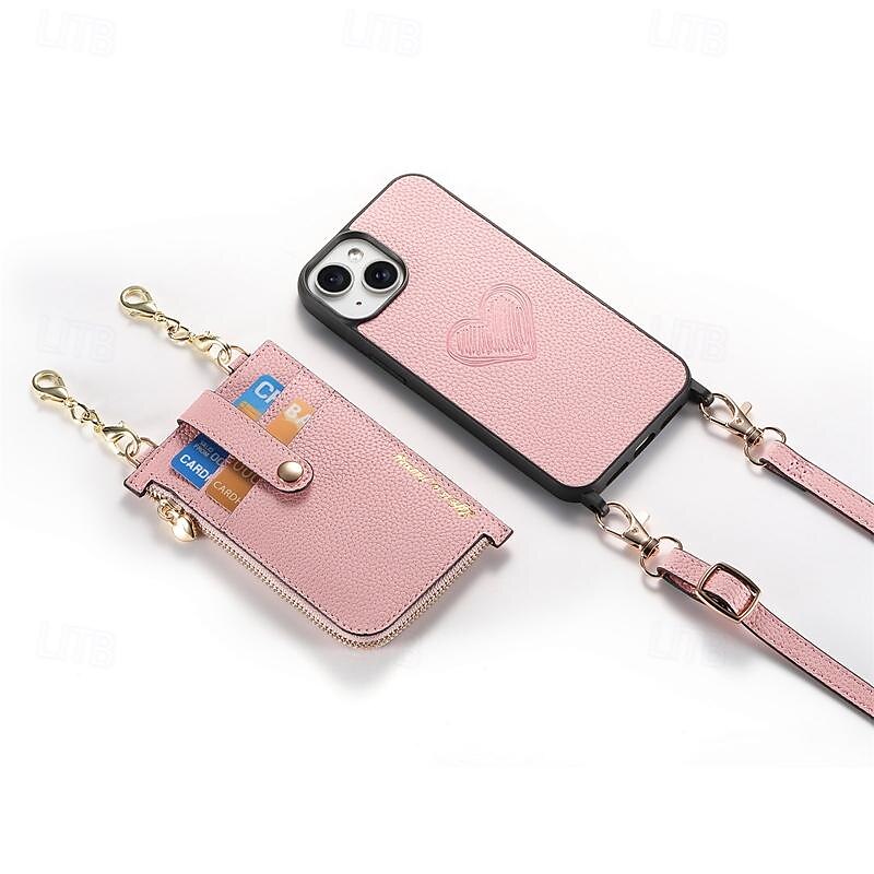 טלפון מגן עבור אייפון 16 iPhone 15 Pro Max iPhone 14 13 12 Pro Max Plus מארז כרטיס ארנק ניתן לניתוק רוכסן עם שרוך לב רטרו TPU עור PU 2025 - $24.99 –P8