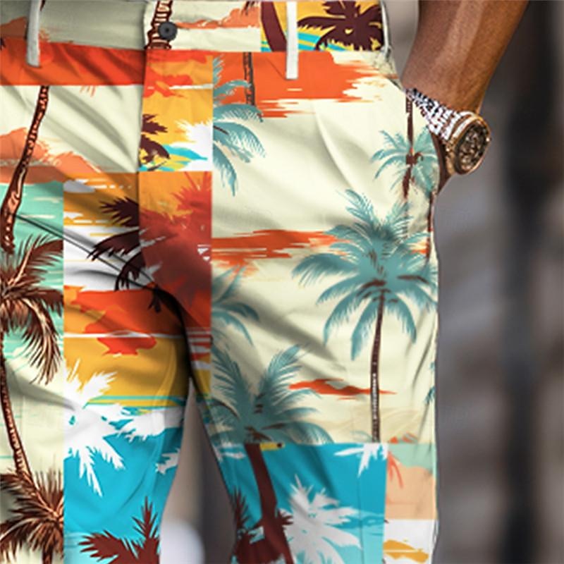 palmträd semester hawaiian herrresort 3d-tryckta klänningsbyxor platt fram raka ben polyester medium midja byxor utomhus semester semester dagligt slitage s till 3xl 2025 - $35.99 –P6