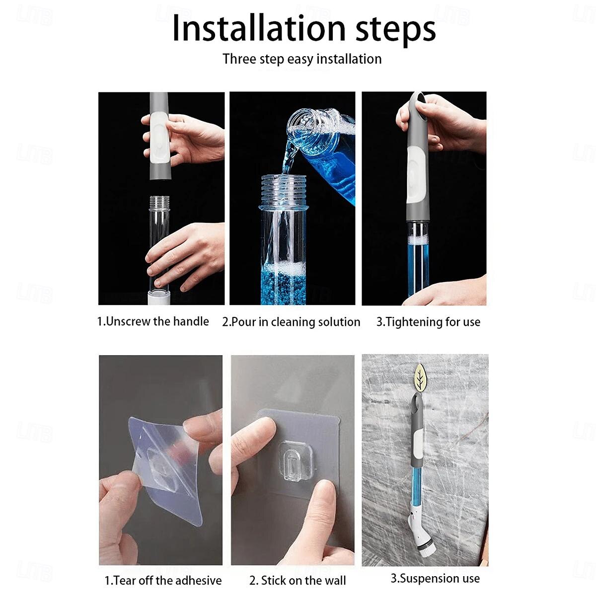 Purificador giratório elétrico com cabeça de escova substituível 5/6, purificador de banheiro sem fio com alça longa ajustável, purificador de chuveiro recarregável, banheiro, cozinha, banheira, de 2025 por $15.99 –P9