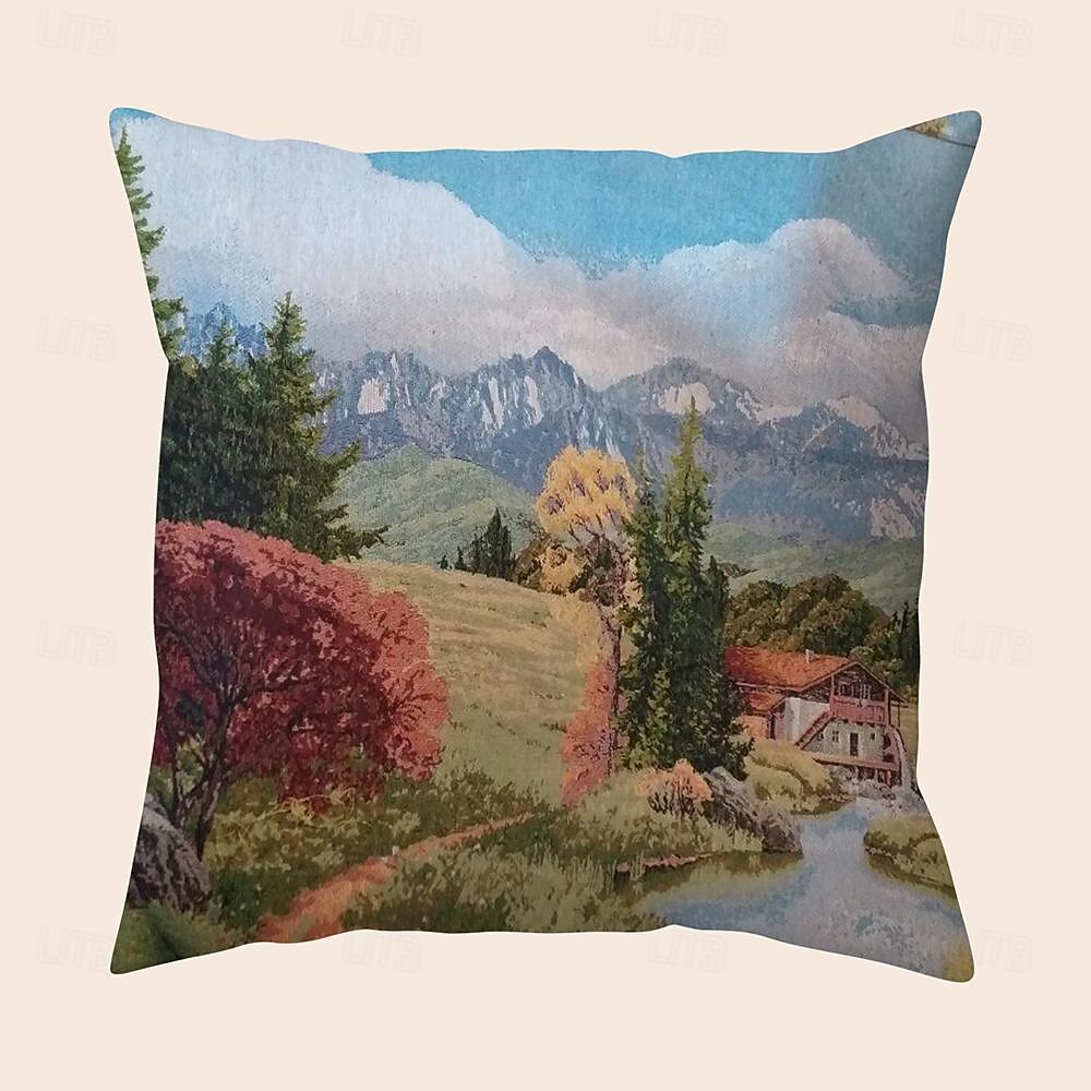 Pintura a óleo vila doca capa de almofada 1 peça curta pelúcia dupla face decoração macia quadrada fronha de almofada fronha sofá quarto lavável de 2025 por $13.99 –P4