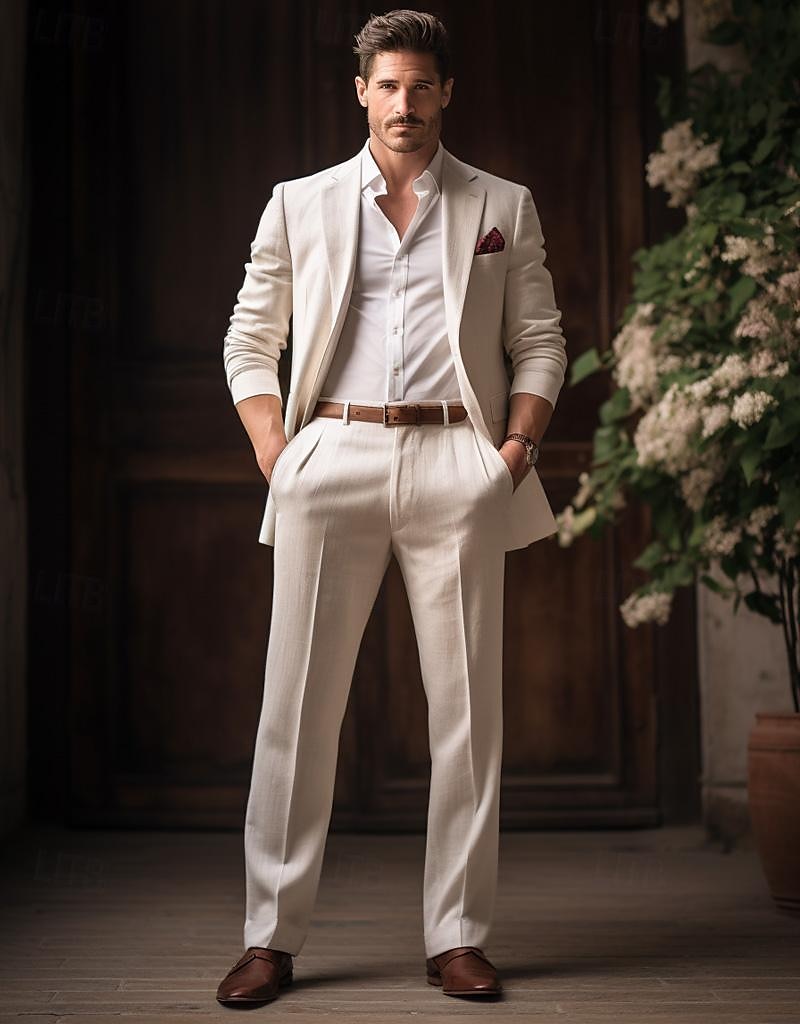 40% Lino Per uomo Pantaloni di lino Pantaloni Pantaloni estivi Tasche Gamba dritta Liscio Traspirante Comodo Ufficio / Business Giornaliero Da mare Classico Informale Nero Bianco del 2026 a $33.99 –P2