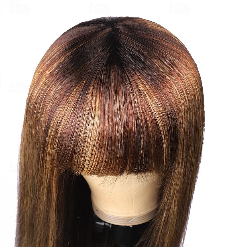 p4/27 Highlight-Perücken aus glattem Echthaar mit Pony, maschinengefertigt, 150 % Dichte, 30,5–66 cm 2025 - $99.99 –P5