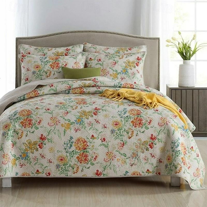 Set trapunta con motivo floreale a forma di uccello in cotone 100%, set copriletto copriletto king size per tutte le stagioni, set di biancheria da letto oversize leggero del 2025 a $151.99 –P2