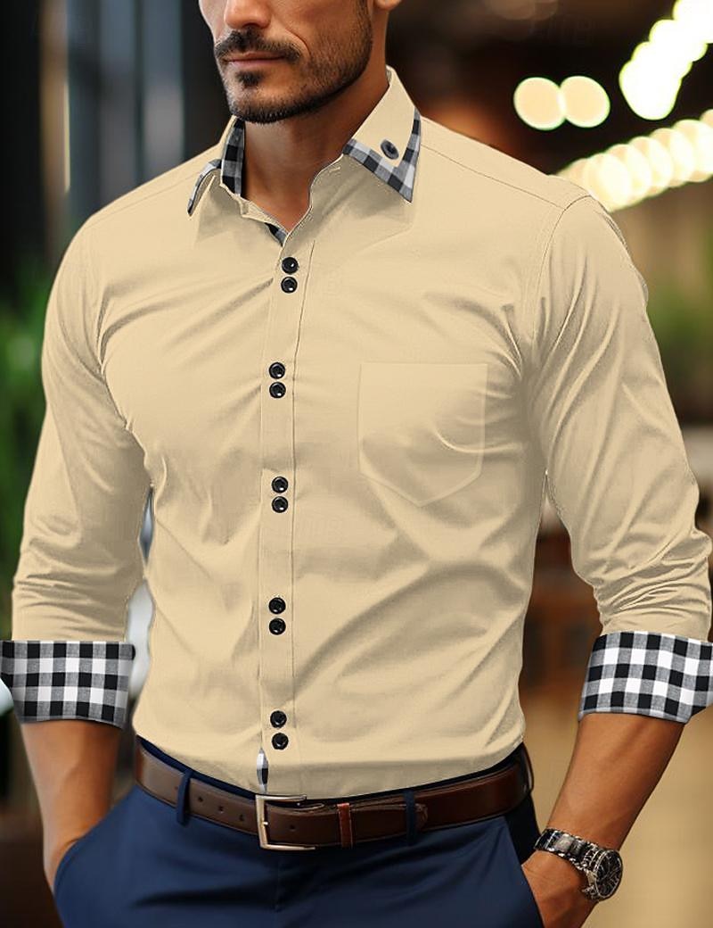 Herren Hemd Sommerhemd Oberhemd Knopfhemd Lässiges Hemd Schwarz Weiß Rosa Wein Marineblau Langarm Plaid Farbblock Kargen Täglich Urlaub Patchwork Bekleidung Baumwolle Baumwollmischung Modisch 2025 - $22.99 –P7