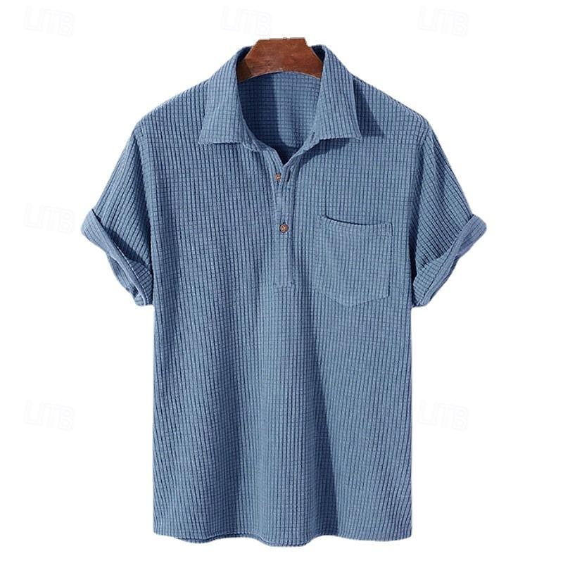 Men's Shirt Summer Shirt Casual Shirt Beach Shirt Corduroy Shirt Blue Green Apricot Short Sleeve Plain Lapel Vacation Holiday Pocket Clothing Apparel Polyester Fashion Casual Comfortable 2026 - $25.99 –P5
