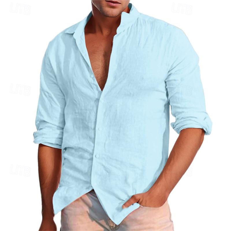 Voor heren Overhemd Linnen overhemd Wit katoenen overhemd Zomer overhemd Strand hemd Katoenen linnen overhemd Effen Vakantie Hawaii Oranje Abrikoos Licht Blauw Lange mouw Revers Lente & Herfst Kleding 2025 - $22.99 –P4