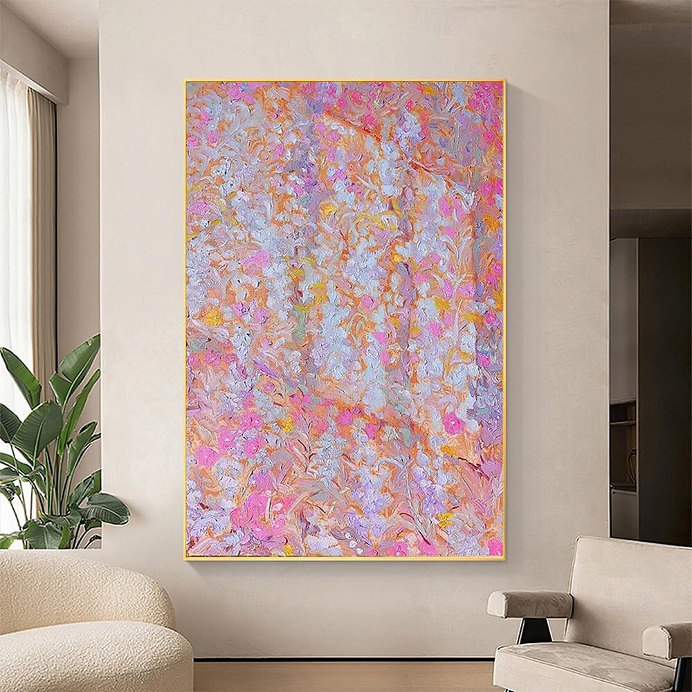 handgemaltes abstraktes rosafarbenes Blumenölgemälde auf Leinwand, handgefertigtes Blumenölgemälde, Wandkunst, Gemälde, moderne Malerei, Frühlingskunstwerk, Wanddekoration für Wohnzimmer, 2025 - $183.99 –P2