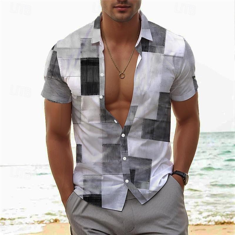 Voor heren Geruit Geometrisch patroon Overhemd Overhemd met knopen Korte mouw Vakantie Hawaii Buiten Feestdagen Zomer Alle seizoenen Strijkijzer Knop Afdrukken Blauw Bruin Groen Grijs 2025 - $24.99 –P11
