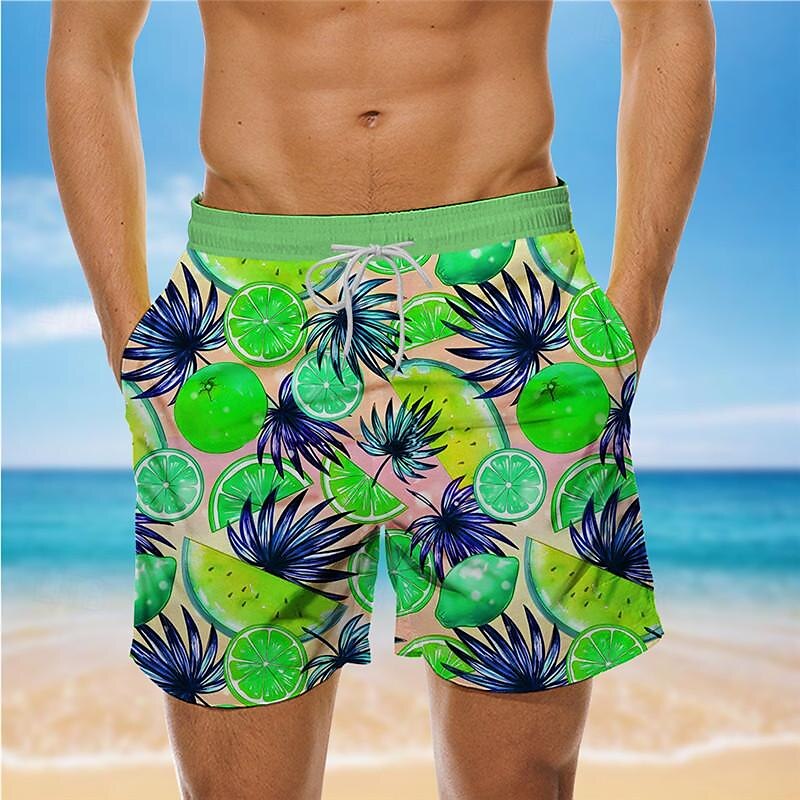 Men's Fruit Swim Shorts Board Shorts Swimming Trunks Mid Waist Vacation Hawaiian Holiday Vacation Holiday Beach Drawstring with Mesh lining Elastic Waist Designer Clothing Apparel 2025 - $17.99 –P7