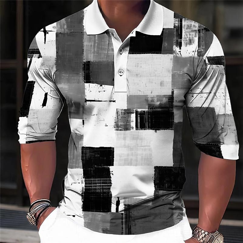 Herren Karomuster Poloshirts Golfshirt Langarm Polo-Shirts Hemden mit Kragen Vintage Lässig Urlaubskleidung Formelle Kleidung Festivalkleidung Knöpfe 3D-Druck Frühling & Sommer Blau Purpur Braun 2025 - $23.99 –P7