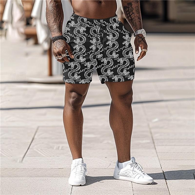 Herren Drache Badeshorts Boardshorts Badehosen Mittlere Taille Punk & Gothic Urlaub Party Ferien Kordelzug mit Mesh-Futter Elastischer Bund Designer Bekleidung 2025 - $17.99 –P1