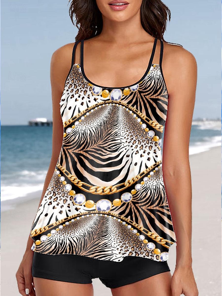 Dámské plavky Tankini 2 dílné plavky s šortkami 2 dílné tištěné plážové oblečení grafické bez rukávů 2025 - $33.99 –P3